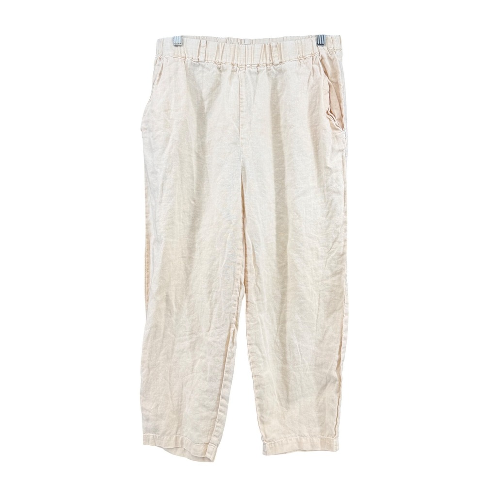 Poetry Pants Womens 8 Beige Linen Tapered Elastic Waist Casual VY55 Solid